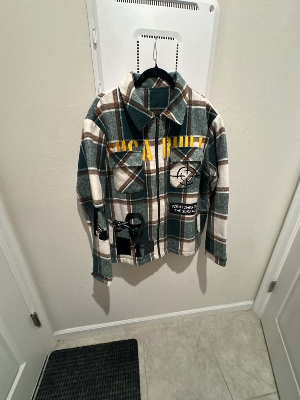 Sugarhill Scratch Woven Jacket Green Plaid Graphic Print Shacket